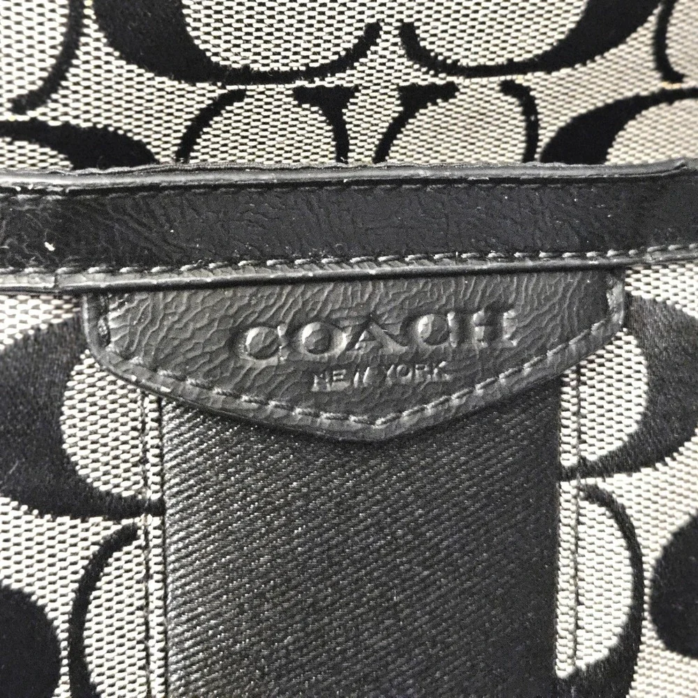 Coach‎ Signature Gallery Tote Black White Jacquard Patent Leather Shoulder Bag